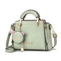 Sac à main en cuir vert clair avec bandoulière amovible et charm porte-monnaie chat - Vert