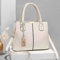 Cream white lychee leather tote bag with gold hardware and adjustable strap - L30 W13.5 H23 / White
