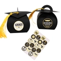 Schwarze Doktorhut-Geschenkboxen mit goldenen Quasten und Class of 2023 Deko-Aufklebern - Schwarz (Mit Aufklebern)