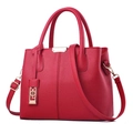 Large red pebbled leather handbag with gold hardware and stylish top handles - L30 W13.5 H23 / Burgundy
