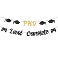 Bannières de remise des diplômes PHD Level Complete pailletées noir et or avec manettes - Or PHD Noir Level Complete