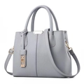 Minimalist grey pebbled leather handbag with gold hardware and adjustable strap - L30 W13.5 H23 / Gray