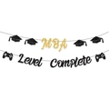Bannière pailletée MBA Level Complete noir et or avec icônes de manettes de jeu - Or MBA Noir Level Complete