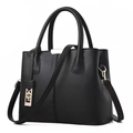 Classic black leather tote bag with lychee texture and adjustable shoulder strap - L30 W13.5 H23 / Black
