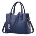 Minimalist large capacity handbag in navy blue leather with gold metal hardware - L30 W13.5 H23 / Sapphire Blue