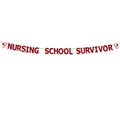 Banderole rouge pailletée Nursing School Survivor avec stéthoscopes pour fête de diplôme - Nursing School Survivor Avec Stéthoscope / Rouge