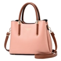 Sac à main bicolore rose et marron avec logo doré et bandoulière amovible - Rose