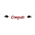 Striscione Congrats glitter rosso con tocchi neri per decorazione festa di laurea - Congrats Con Tocco da Laureato / Rosso