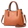 Sac à main marron avec double poignée et logo FASHION Queen doré de style élégant - Jaune Terre