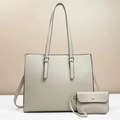 Borsa tote beige effetto martellato con pochette coordinata e dettagli dorati lucidi - Set Borsa Tote E Pochette / Grigio