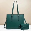 Set borsa tote in pelle verde scuro di grande capacità con pochette piccola coordinata - Set Borsa Tote E Pochette / Verde