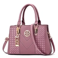 Mauve lychee grain leather tote bag with V-shaped stitching and gold-tone hardware - Purple