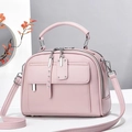 Bolso de mano de cuero PU rosa con herrajes plateados y correa de hombro para mujer - Rosa Palo