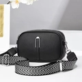 Chic black litchi pattern crossbody bag with double zippers and wide chevron strap - 21*8*14 / Black