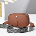 Brown litchi texture PU leather crossbody bag with three layers and woven strap - 21*8*14 / Earthy Yellow