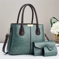Three-piece set of vintage dark green faux leather handbags with gold hardware detail - Green