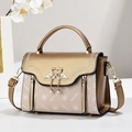Chic beige and gold women's handbag with swan hardware and star pattern print - Gold