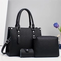 Ensemble 3 pièces de sacs noirs texturés avec bandoulière et détails argentés brillants - Noir