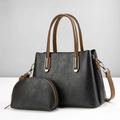 Ensemble sac à main noir pour femme avec anses marron et petit porte-monnaie - Noir