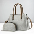 Ensemble sac à main gris et marron à la mode avec bandoulière et petit porte-monnaie - Gris