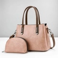 Ensemble de sacs rose en similicuir avec bandoulière marron et boucles argentées - Rose