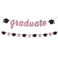 Pink and black glitter graduation banner featuring graduate text and 2023 cap details - Rose Gold (Graduate+2026)