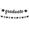 Black glittery 2024 graduate banner set with mortarboard designs for party decor - Black (Graduate+2026)