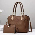 Set borsa a mano in pelle marrone con portafoglio coordinato ed elegante decoro floreale - Marrone