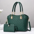 Set borsa a mano verde scuro goffrata con portafoglio coordinato e catene dorate - Verde
