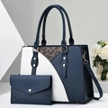 Bolso tote de gran capacidad con billetera a juego en contraste azul marino y blanco - Azul