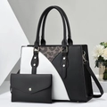 Conjunto de bolso tote bicolor blanco y negro con estampado de serpiente y sobre - Negro