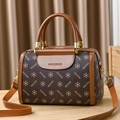 Sac à main Boston classique avec motif monogramme marron et bandoulière amovible - Café/Ocre