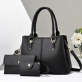 Schwarzes 3-teiliges Handtaschenset aus Kunstleder mit Shopper, Geldbörse und Kartenhalter - Schwarz