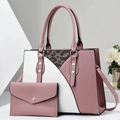 Set borsa tote rosa e bianca con tracolla staccabile e pochette a busta coordinata - Rosa