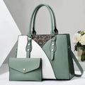 Conjunto de bolso tote de dos piezas en verde salvia y blanco con detalle de leopardo - Verde