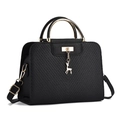 Borsa a mano nera texture pelle con manico dorato e ciondolo a forma di cervo dorato - Stile Pendaglio Cervo / 26cm x 10cm x 18cm / Nero