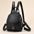 Women's black woven leather mini backpack with adjustable straps and silver hardware - Woven Texture / Black