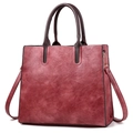 Retro burgundy large capacity tote bag with marble texture and brown handles - 32x15x26cm / Pink