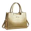 Elegant gold tote bag with crocodile embossing and detachable shoulder strap - Gold