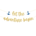 Adventure theme glitter banner with gold letters and blue anchors for graduation parties - Blue Anchor Gold Letters