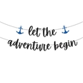 Glittery Let the Adventure Begin banner with navy anchors for party decorations - Blue And Pink Anchor Black And Pink Let The Adventure Begin Raise The Flag