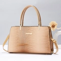 Khaki crocodile pattern handbag with dual handles and gold Danbaoly logo detail - Large / Khaki
