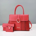 Set di 3 borse da donna rosse in pelle PU con trama a serpente e dettagli dorati - Rosso ciliegia