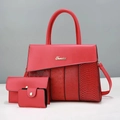 Detailed set of red PU leather tote bag with ostrich and snake texture patchwork - Red