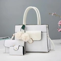White three-piece tote bag set with crocodile pattern and decorative leaf charm - Off White