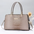 Minimalist grey-brown tote bag with crocodile pattern and gold hardware accents - Large / Gray