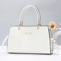 Minimalist white tote bag with crocodile pattern and adjustable crossbody strap - Large / Off-white