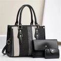 Set borse 3 pezzi da donna con strisce verticali bianche e nere e finiture in pelle - L30xP13xA23cm / Nero