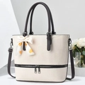 Elegant cream textured tote bag with large capacity and decorative scarf for daily commuting - Off White