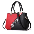Elegant handbag with red and black color block and refined floral embroidery pattern - Classic Wine Red
